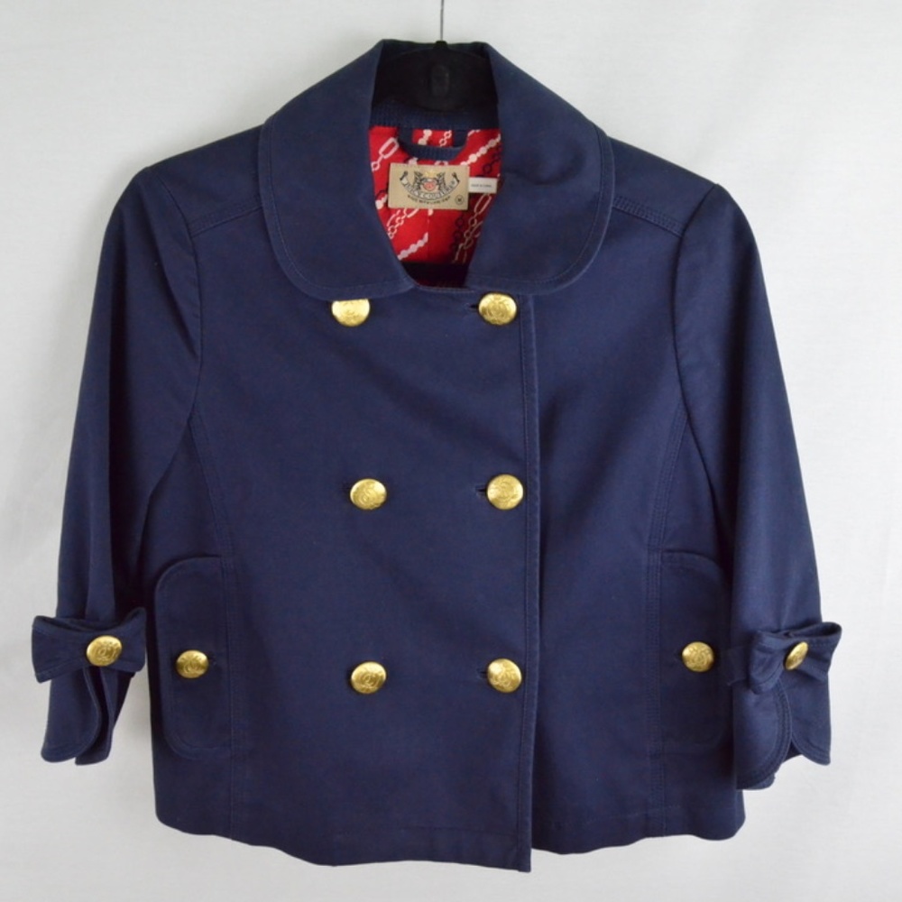 Juicy Couture Cropped Navy Blazer Nautical SZ M